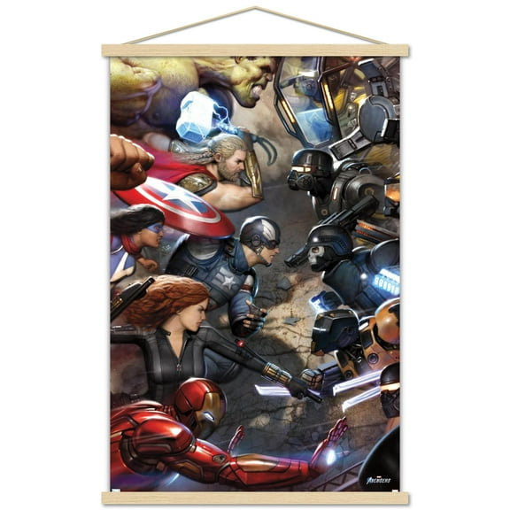 Marvel's Avengers - Face Off Wall Poster with Wooden Magnetic Frame, 22.375" x 34"