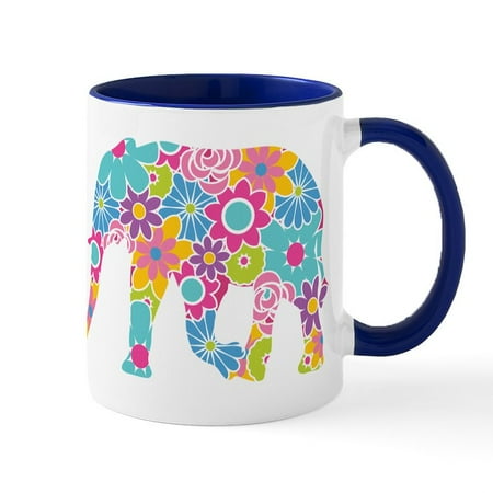 

CafePress - Floral Elephant - 11 oz Ceramic Mug - Novelty Coffee Tea Cup
