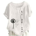 thumbnail image 2 of Vmvidoty Linen Tops for Women 3/4 Sleeve Crew Neck Cotton Shirts Casual Jacquard Boho Blouse White M, 2 of 5