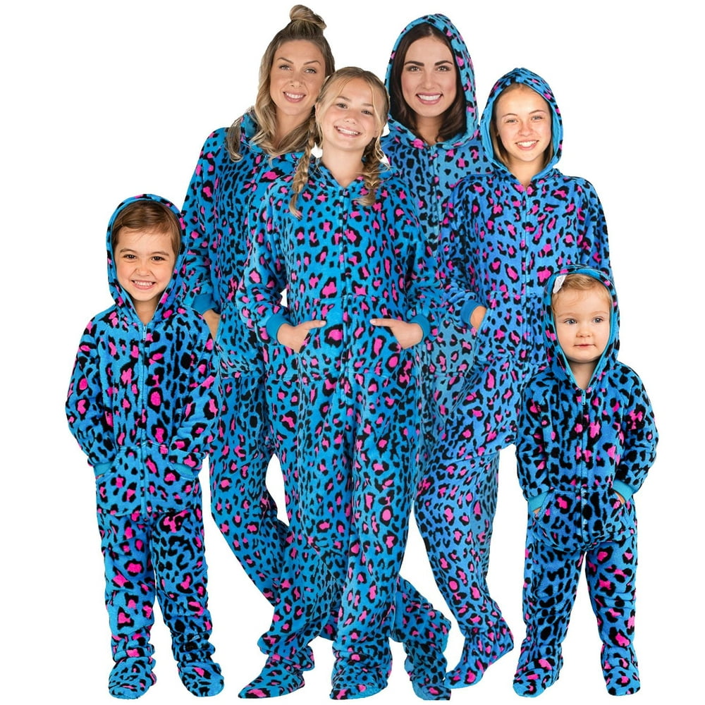 Footed Pajamas Footed Pajamas Family Matching Blue Leopard Hoodie