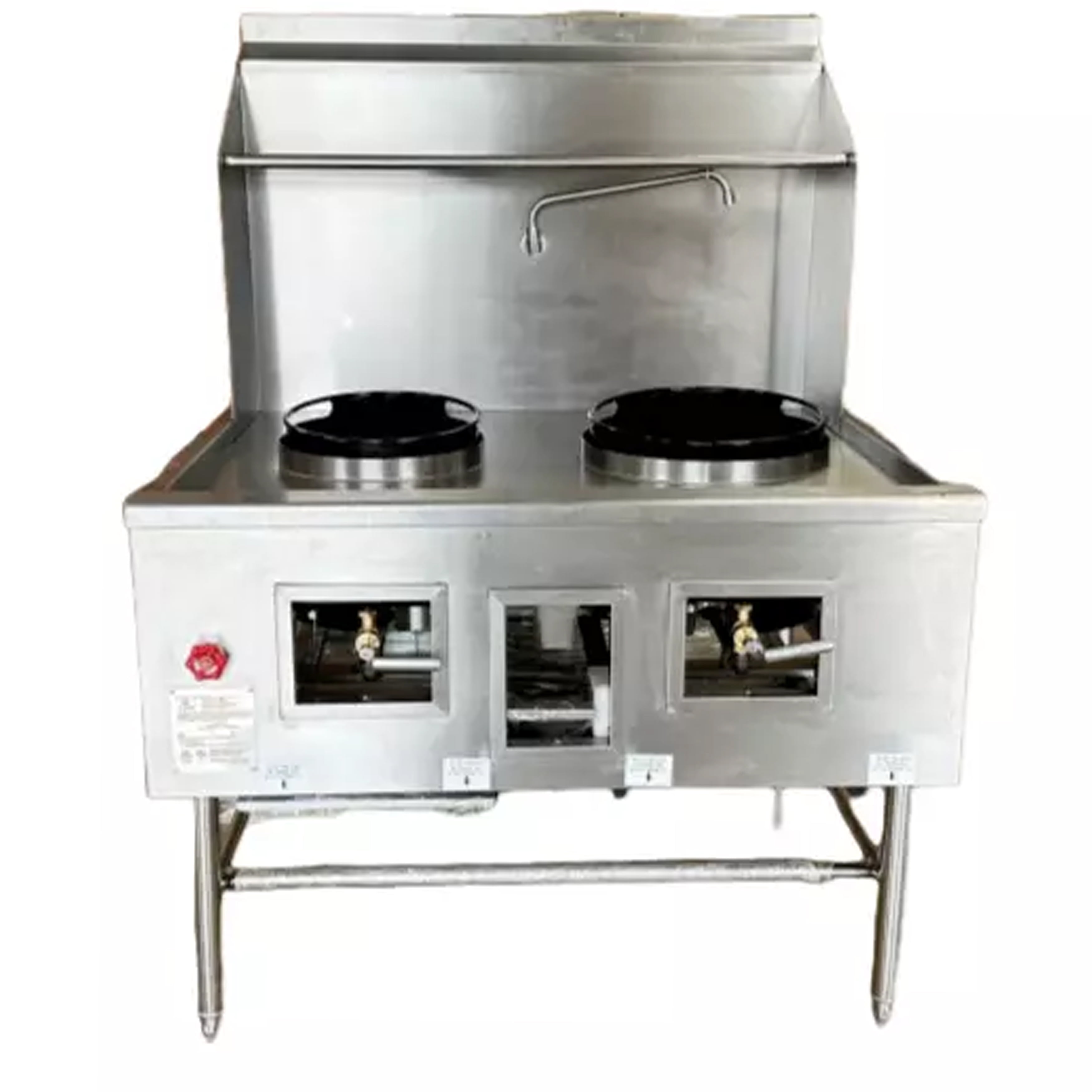48 in. Two Chamber Wok Range with 13''+16'' Rings, Backsplash, Faucet, Natural Gas, NSF