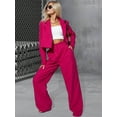 thumbnail image 4 of Women'S 2 Piece Casual Outfits Cropped Blazer Jackets High Waisted Wide Leg Work Pants Suit Set Rose Red M, 4 of 9