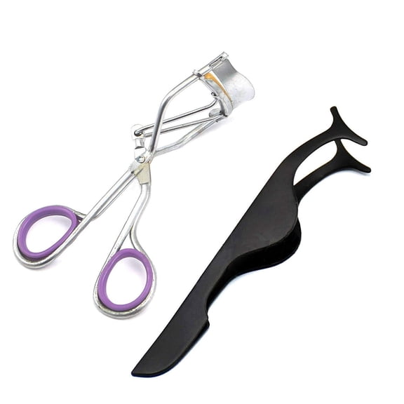 Eyelash Curler,OdontoMed2011® 2 in 1 Mini Eyelash Curler Kit with Eyelash Curler,Eyelash Extension Tweezers and Silicone Refill Pads,for Eyelashes Curling Natural and Long Lasting (Black Silver)