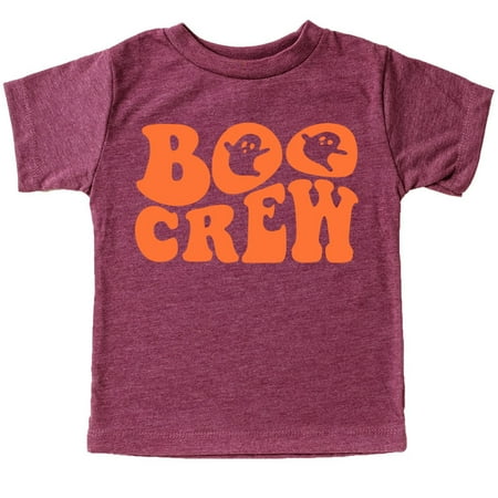 

Boo Crew Retro Wavy Ghost Shirt for Baby and Toddler Youth Boys and Girls Halloween and Fall Shirt Orange on Vintage Burgundy Shirt 5-6