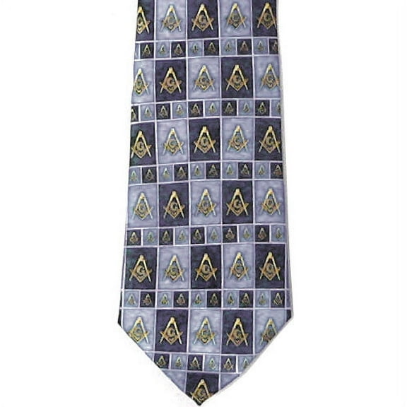 Masonic Neck Tie - Black and Gray Polyester long tie with rectangle boxed design
