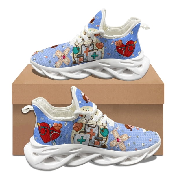 Zapatillas deportivas de exterior para mujer, con bonito patrón de herramientas de equipo médico de enfermera, de malla resistente a la suciedad y con absorción de impactos, para otoño e invierno.