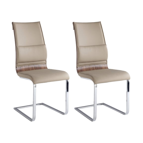 Milan Bernice Cantilever Side Chair in Walnut Wood and Beige (Set of 2)