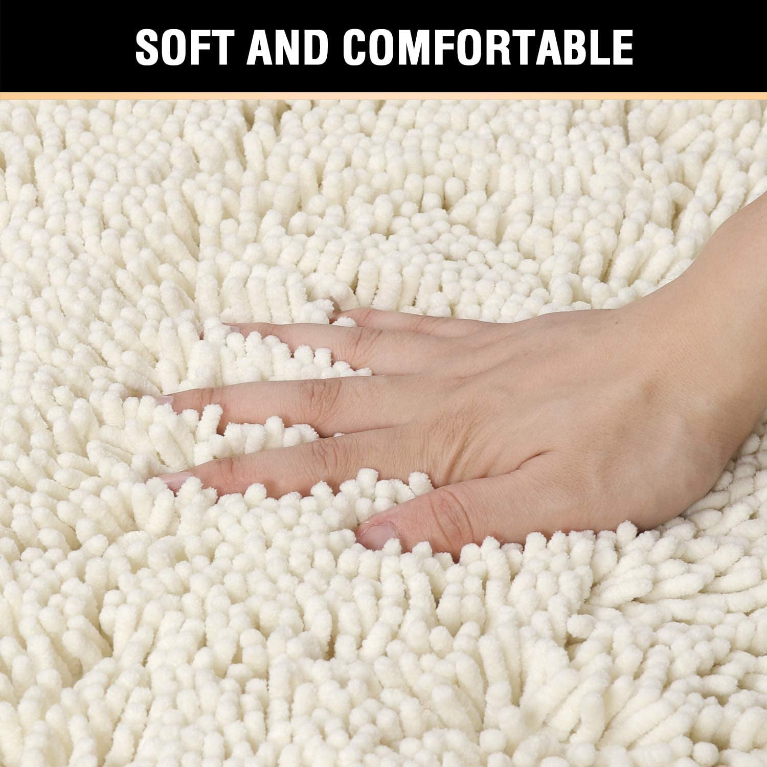 Bath Mat Bathroom Rug Bath Rugs for Bathroom Non Slip Bath Mats Extra Thick Chenille Rug 17" x 24" Absorbent Soft Shaggy Washable Dry Fast Plush Rugs for Bathtubs - Cream