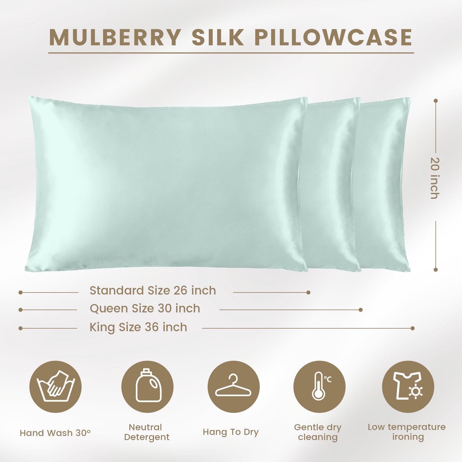 THXSILK Silk Pillowcase, 19 Momme Zippered Silk Pillowcase with Cotton Underside, 100% Pure Mulberry Silk Pillowcase, 1Pcs, Queen Size(20"x30"), Light Blue