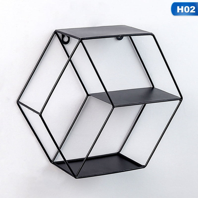 AkoaDa Hexagon Modern Metal Wire Wall Shelf Loft Dorm Decor Storage Floating Shelf