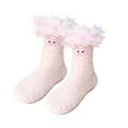 thumbnail image 5 of Women's Cartoon Monster Plush Socks, Fleece Lined Thickened Warm Sleeping Socks, Cozy Coral Fleece Home Socks for Indoor Lounging, Non-Slip Sole Comfortable House Socks with Playful Style Pink, 5 of 5