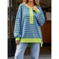 thumbnail image 2 of Womens Oversized Color Block Striped Sweatshirts Henley Shirts Casual Pullover Waffle Knit Tops, 2 of 5