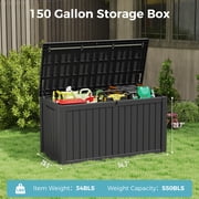 Bifanuo 150 Gallon Deck Box, Outdoor Storage Box, Large Waterproof Resin Indoor Storage Box with Built-in Steel Beams for Patio, Cushions, Pool Supplies