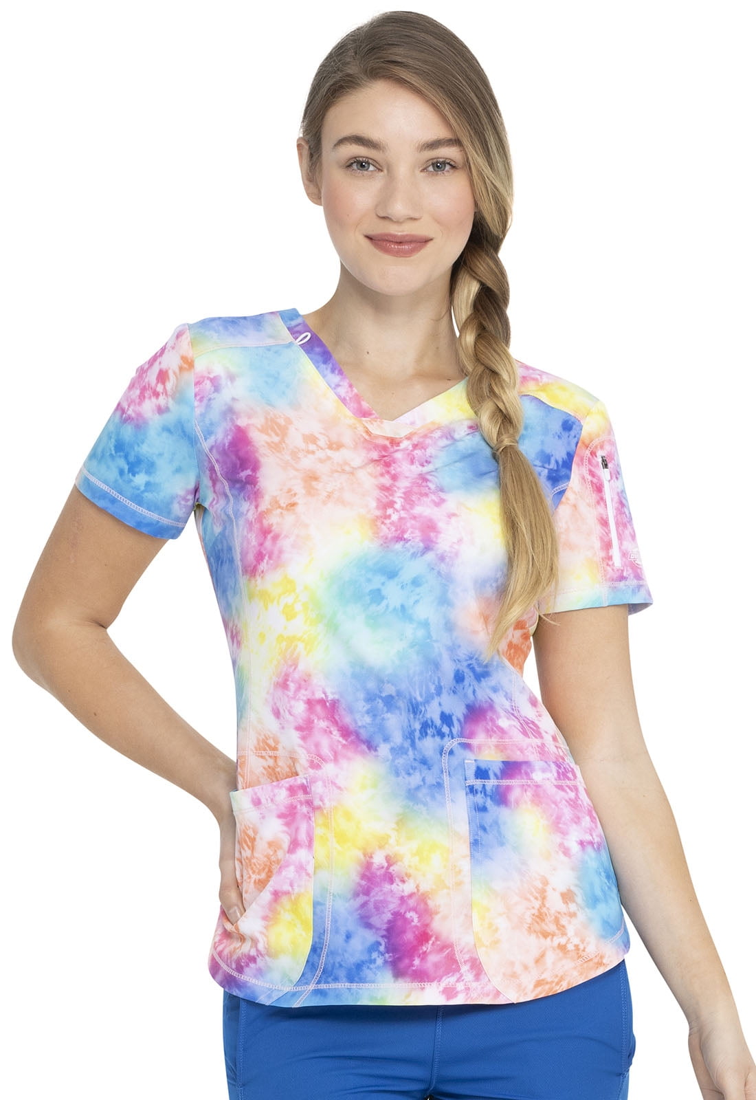 Dickies Dynamix Women Scrubs Top, VNeck, DK731, S, Totally Tie Dye