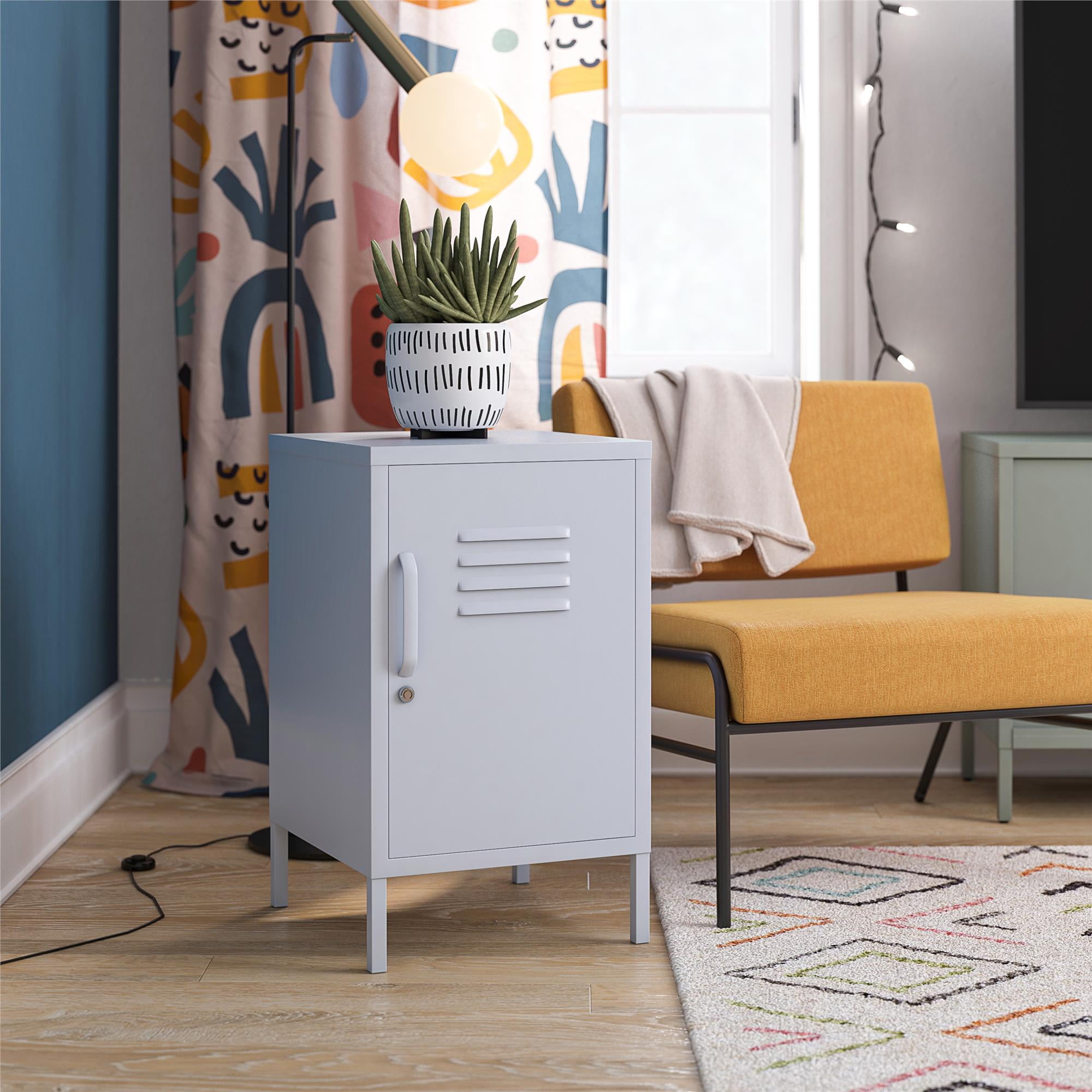 Novogratz Cache Metal Locker Style Living Room End Table, Powder Blue