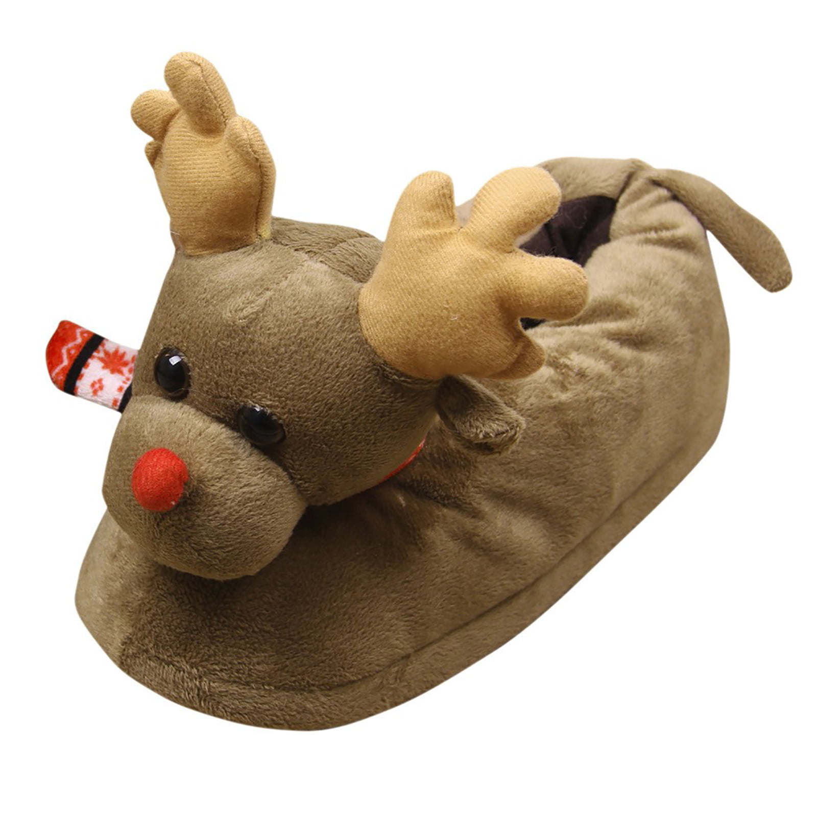 Slumberzzz Adults Unisex Plush 3D Novelty Christmas Rudolph Slippers Brown 