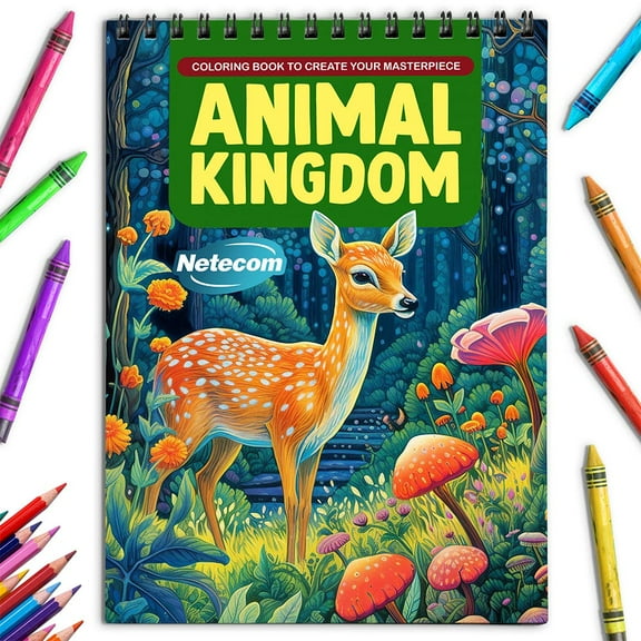 Netecom Animal Kingdom Coloring Book for Adults, Spiral Bound, Soft Cover