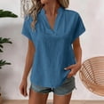 thumbnail image 2 of GUACER Womens Short Sleeve Tops Trendy Cotton Linen V Neck Relaxed Fit Casual T Shirts, 2 of 8