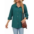 thumbnail image 2 of Blusas Informales de Larga Extragrandes con Botones y Cuello Halter para Mujer Azul Pavo Real M, 2 of 9