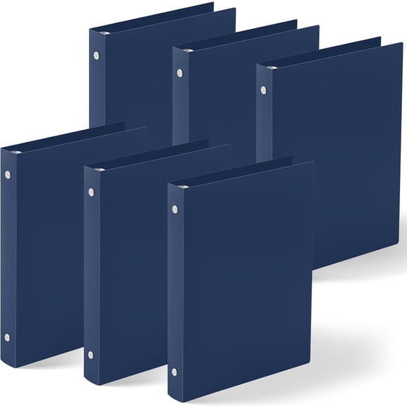 6 Pcs 1 Inch Mini 3 Ring Binders Fits 5.5 x 8.5 Paper, Holds(Capacity 200 Sheets), Plastic Flexible Three Round Rings Small Dark Blue A5 Binders Bulk for School, Office Use, Photo Album