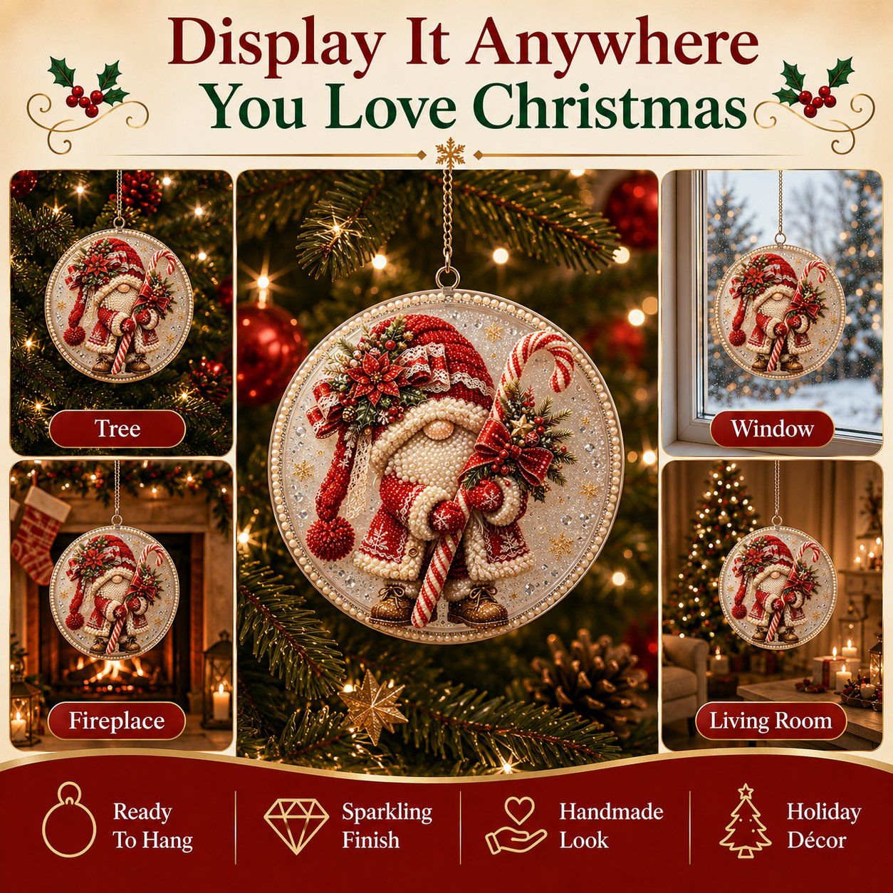 thumbnail image 2 of DIY Christmas Gnome Diamond Art Ornament Kit - Hanging Wall Decor for Adults, Festive Indoor Christmas Decoration & Easy Craft Kit, 2 of 7