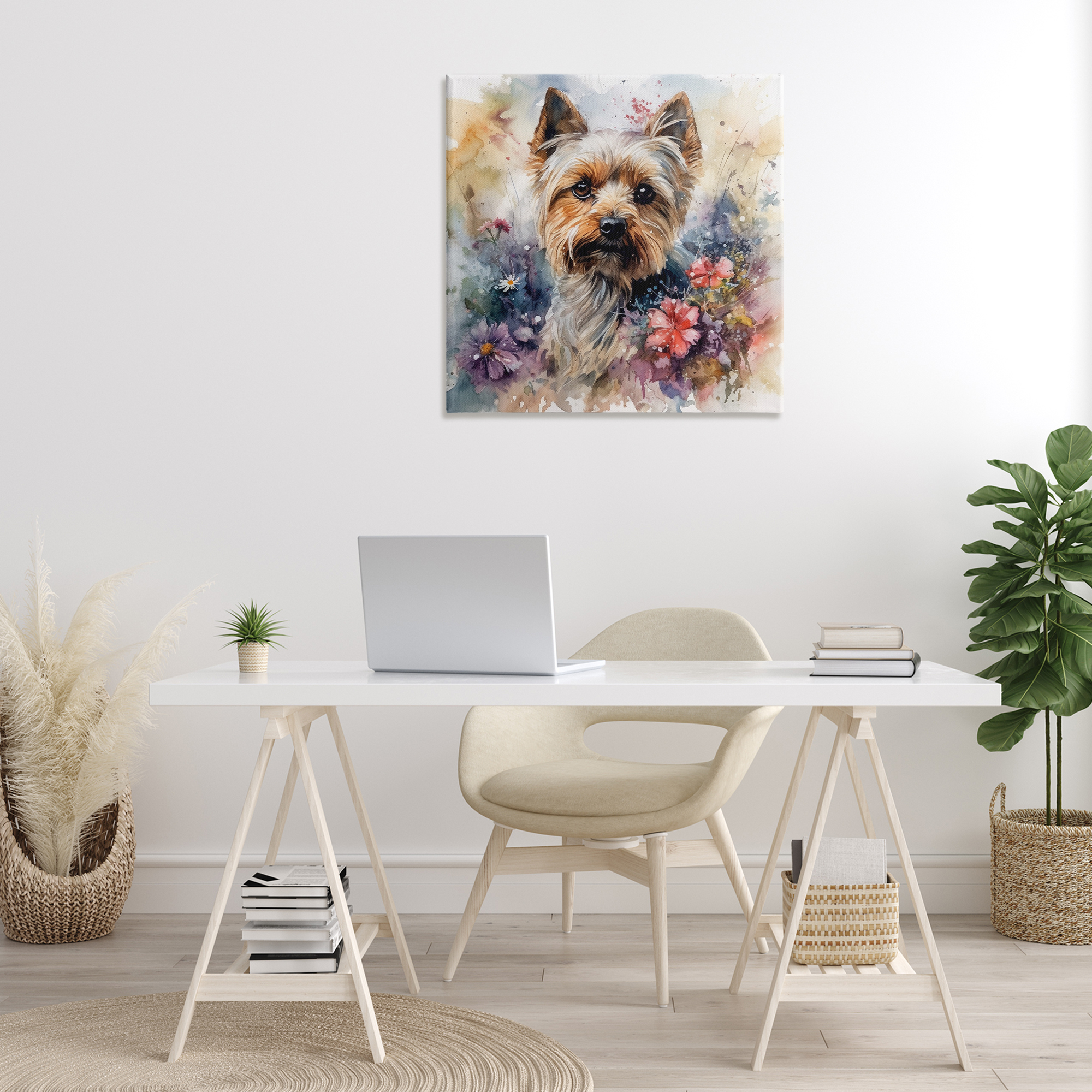 Stupell Industries Floral Adorned Yorkie Animals & Insects Painting Gallery Wrapped Canvas Art Print Wall Art, 30 x 30