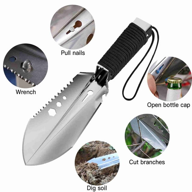 Pelle de Camping, Pelle à Main en Acier Inoxydable 8 en 1 avec Pochette de Rangement pour Randonnée Sac à Dos Jardinage