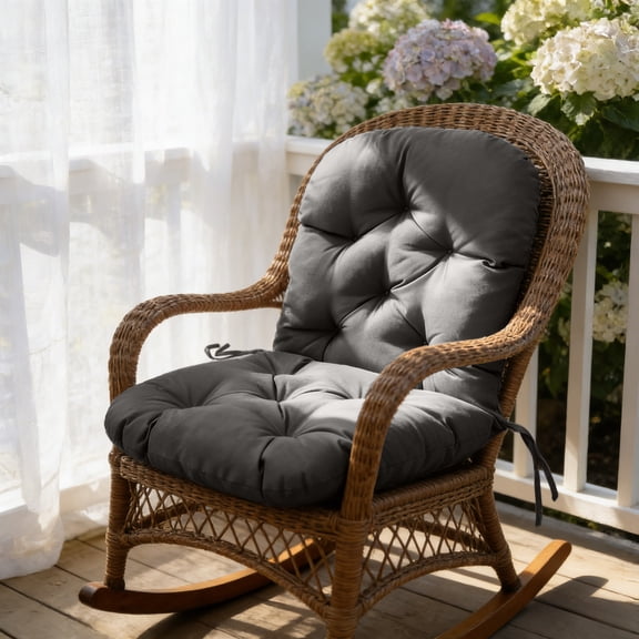 Waterproof Rocking Chair Cushion 48" x 24" x 6" Non-Slip Rattan Wicker Chair Cushion Memory Foam Swivel Rocker Seat Pad with Straps for Outdoor Furniture Patio Indoor Bedroom Porch (Dark Gray)