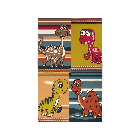 BNM Dinoventure Kids Washable Indoor Area Rug, 2' x 3', Black