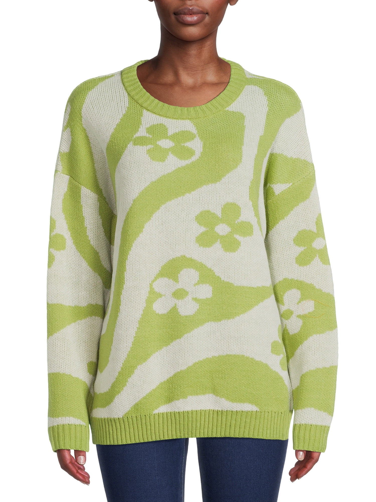 Just Polly Juniors' Wavy Daisy Pullover Sweater - Walmart.com