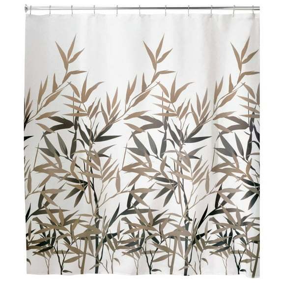 iDesign Botanical Leaves Polyester Shower Curtain - 12 Reinforced Buttonholes - 72" x 72" - Black/Tan