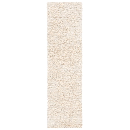 SAFAVIEH Collin Solid Plush Wool Shag Runner Rug, Ivory, 2'3" x 8'