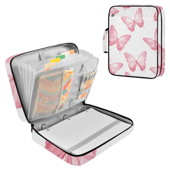 Pinkish Butterflies Accordion File Organizer Expanding File Folder 3-Ring Binder Bag 500 Sheets A4 Size