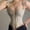 Khaki, variant on Today's Deal Abomasnow Corset Tops for Women Vintage Lace-Up Front Shapewear Crop Tops Trendy Solid Backless Bustier Bodyshaper Tops