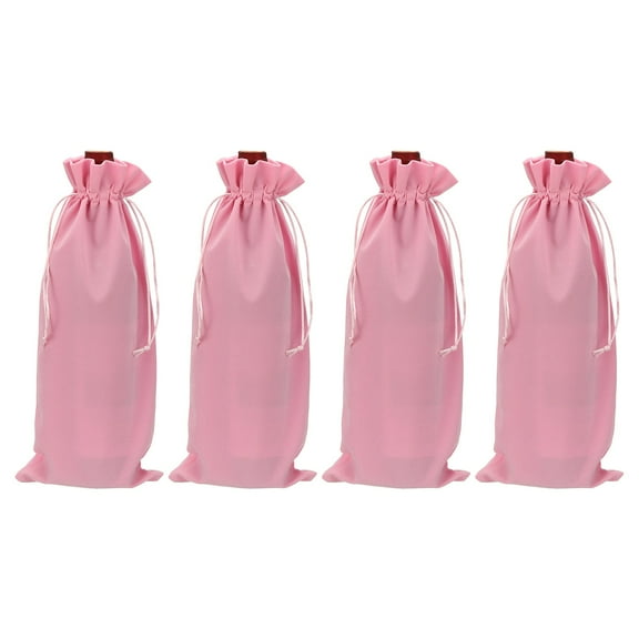 Uxcell 4 Pcs Wine Bottle Gift Bags with Drawstrings, Velvet Wine Bags Reusable Liquor Bottle Covers for Wedding Birthday Party, Pink