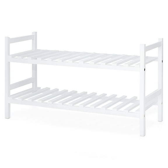 PJ Wood Stackable Wood Shoe Rack Organizer Shelf Closet Entryway Bedroom, White