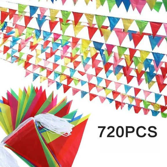 Pennant Banner 196ft 720pcs, Colorful Triangle Bunting Flags for Grand Opening, Carnival Birthday Party & Outdoor Event Decorations