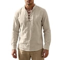 thumbnail image 2 of BVWKPCV Men's Long Sleeve Shirts Retro Style Lace up for Medieval,Viking,Halloween Pirate Renaissance Costume Khaki XXXL, 2 of 5