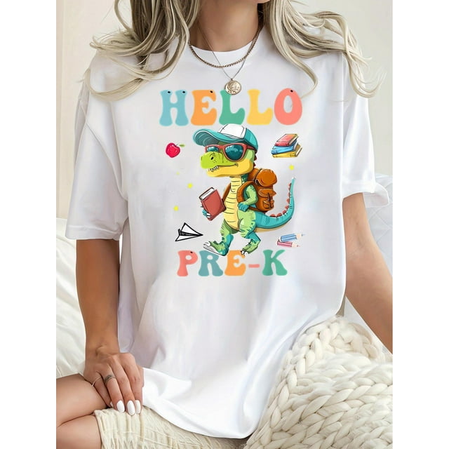 Camiseta de manga corta para mujer, camisetas tipo túnica, trajes de regalo cómodos, ropa deportiva, camisetas de verano, camiseta básicaWomen's Fun Dinosaur Graphic Tee - Casual Crew Neck Short Sle