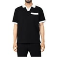 thumbnail image 2 of VBTAPA Men's Waffle Knit Polo Shirt and Shorts Set 2 Piece Summer Outfits Color Block Casual Tracksuit with Pockets Birthday Gifts Black XXL, 2 of 7
