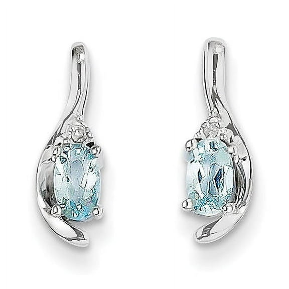 14k White Gold Aquamarine and Diamond Post Earrings 14k White Gold Earrings