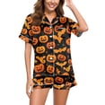 thumbnail image 2 of WTOBBY Ladies' Two-Piece Halloween Pajamas Set Loose Fit Short Sleeve Top & Soft Shorts Printed Sleepwear Comfortable Loungewear Home Wear Cozy Outfit,Black L, 2 of 6