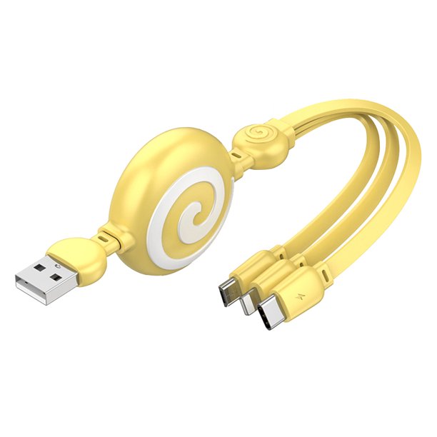 Cable cargador USB retráctil 3 en 1 Cable de datos de carga USB 1m Amarillo Ehuebsd Para estrenar