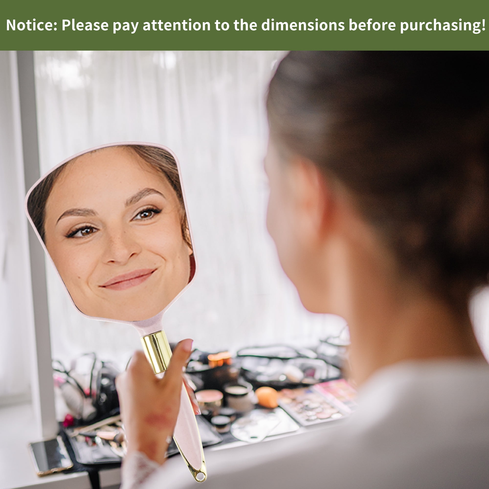 Unique Bargains Square Handheld Mirror with Handle for Women 4.3" W x 9.5" L Pink