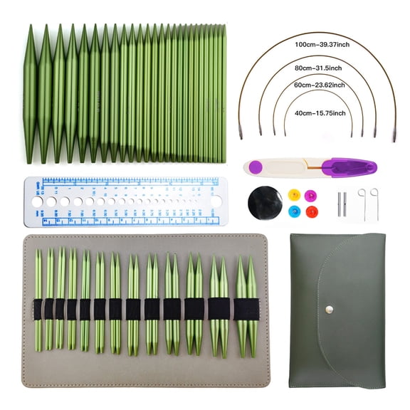 Knitting Needles Set Interchangeable Aluminum Circular Knitting Needles Set 13 Pairs of 4 Inch Premium Aluminum Needles & Accessories Green