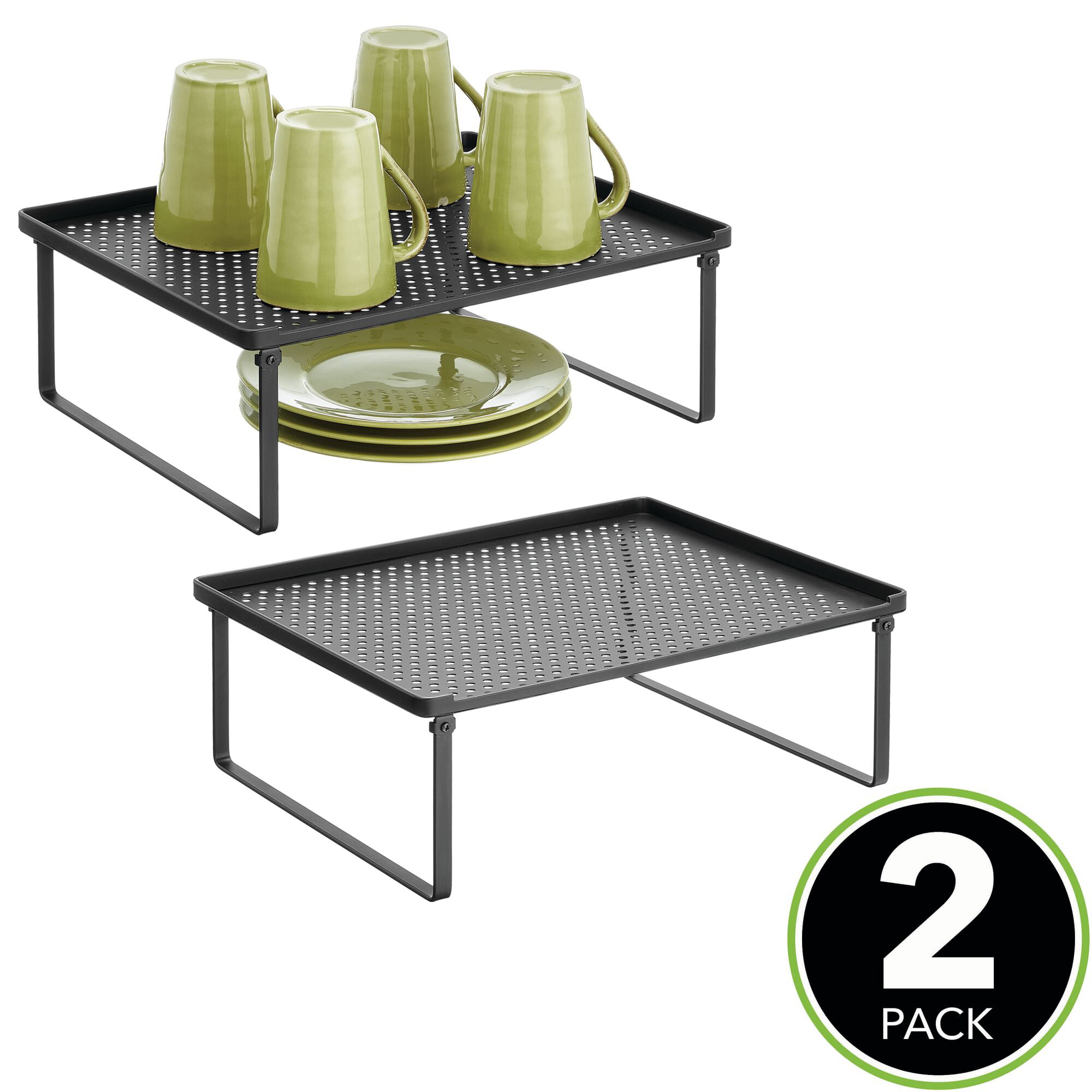 mDesign Metal Kitchen Shelf Stackable Organizer Storage Rack, 2 Pack,  Chrome