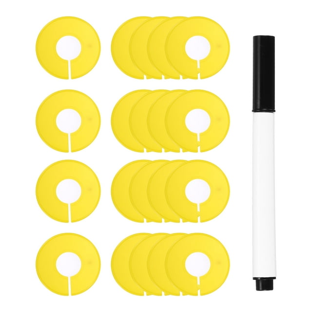 Divisores de Ropa Uxcell, Paquete de 20 Divisores Redondos para Percheros, Divisores de Tamaño para Ropa con Etiquetas en Blanco y Marcador, Amarillo