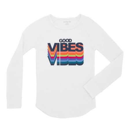 

KIDPIK Girls Long Sleeve Active Good Vibes Graphic Thermal Tee Size: 2T - XXL (16)