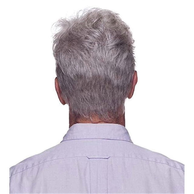 Mens Short Grey White Wigs Fluffy And Realistic Short Hair Old Man Wig, Mens Natural Daily Use Hair Synthetic Hair Heat Resistant Replacement Full Wig