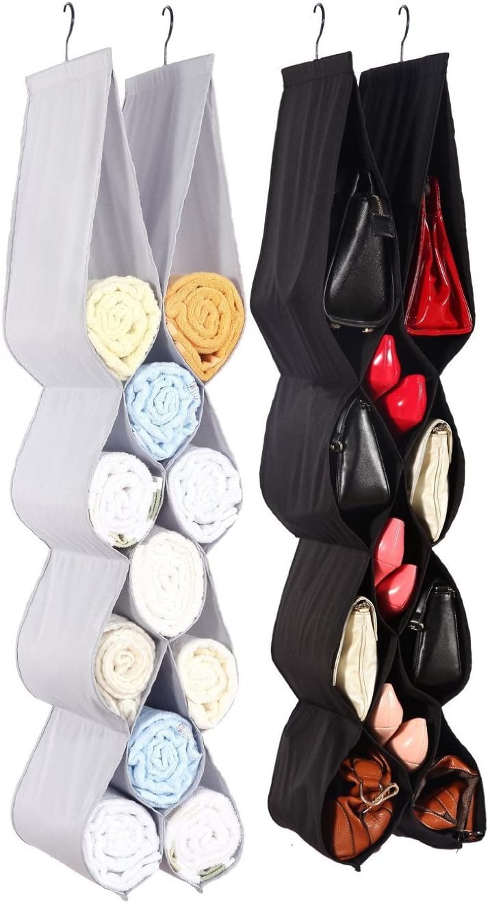 JUNELILY HeavyDuty Hanging Handbag Organizer w/ 11 Pockets (2PK Black & Gray)